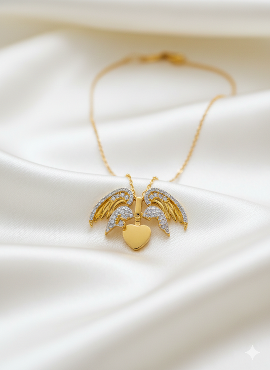 Golden Winged Heart Pendant Necklace