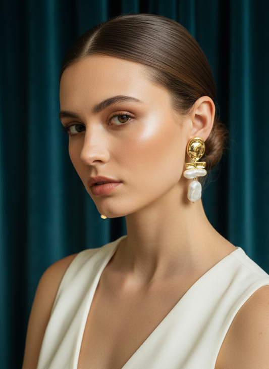 Golden Pearl Bar Drop Earrings