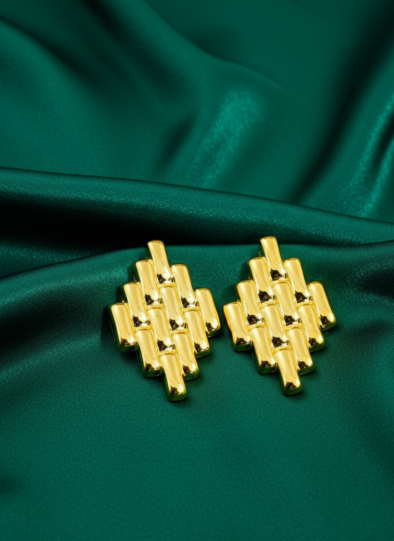Rhombus Woven Gold Statement Studs