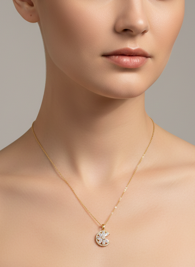 Celestial Petals Gold Moon Pendant
