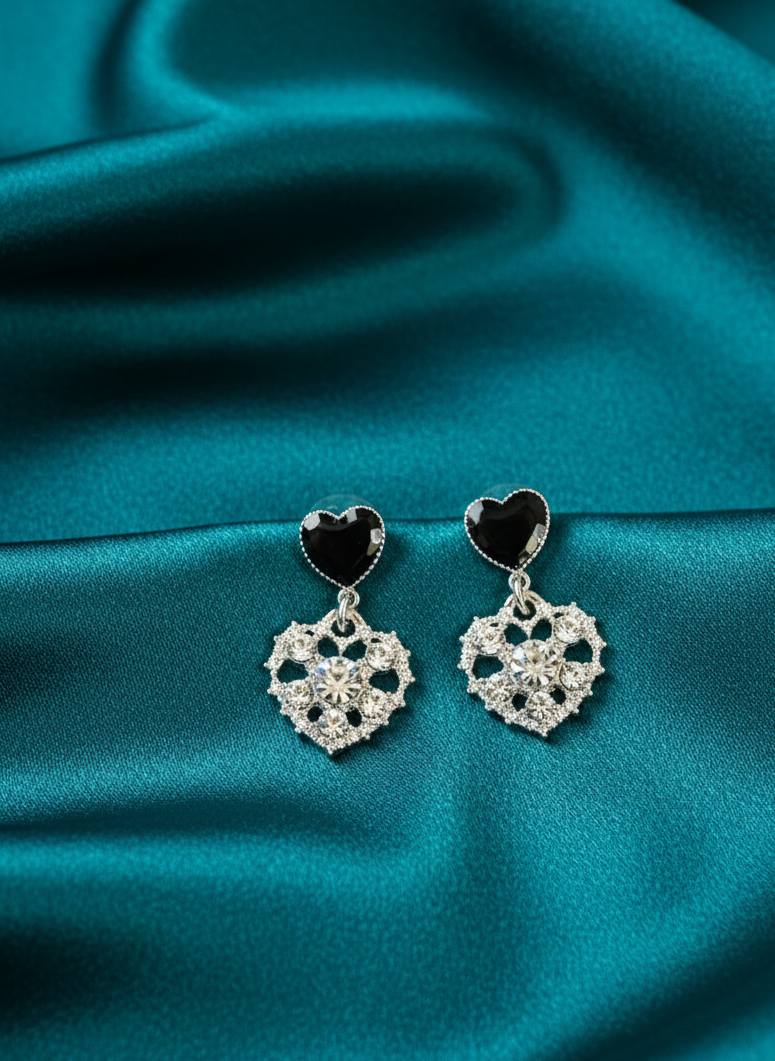 Midnight Heart Lace Drop Earrings