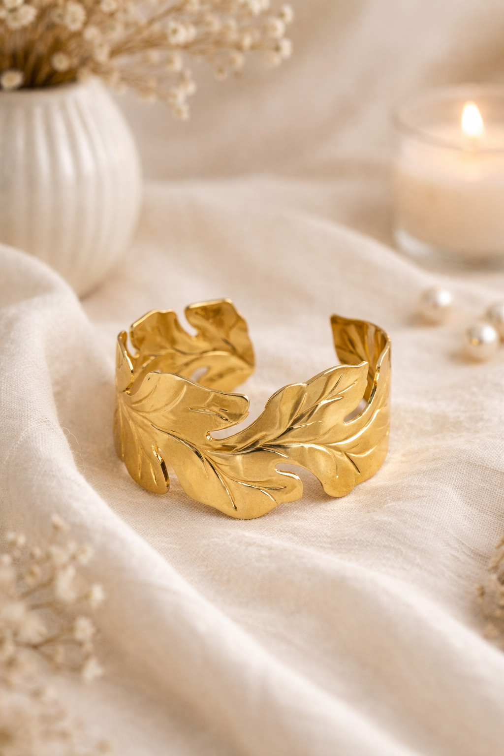 Golden Leaf Cuff Bracelet