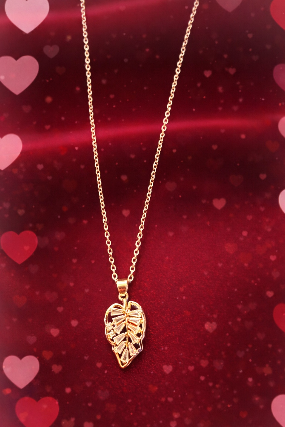 Rose Gold Heart & Leaf Pendant