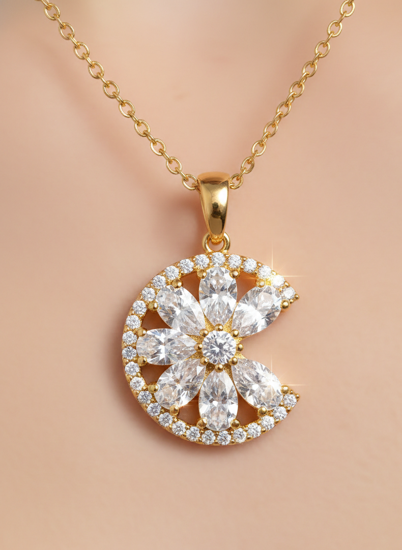 Celestial Petals Gold Moon Pendant