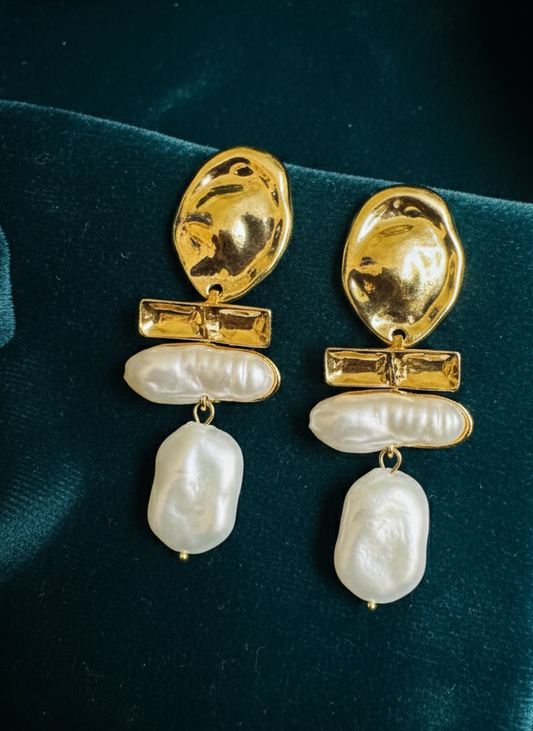 Golden Pearl Bar Drop Earrings
