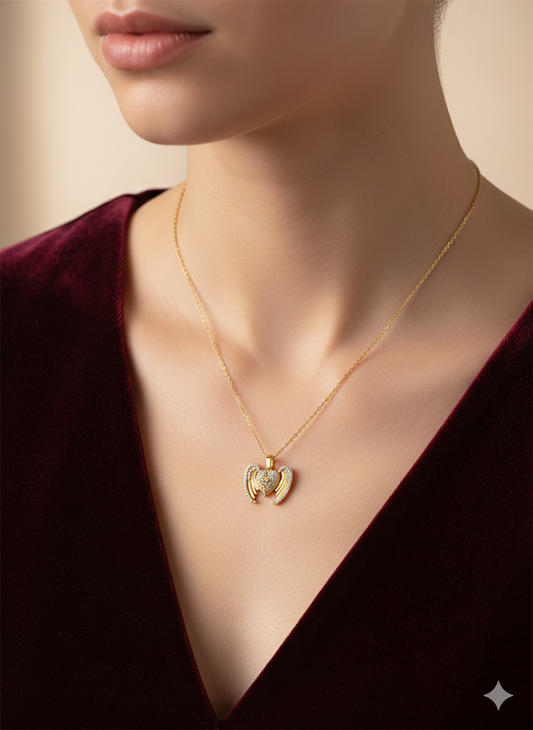 Golden Winged Heart Pendant Necklace