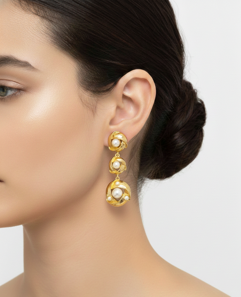 Golden Pearl Cascade Dangles