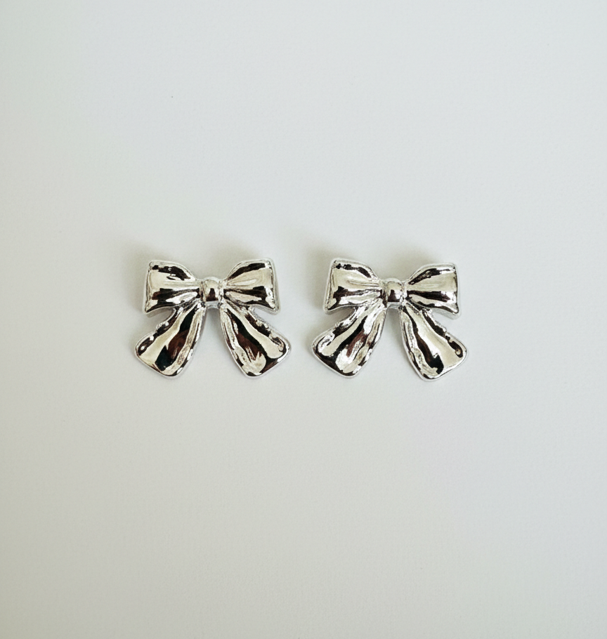 Silver Bow Stud Earrings