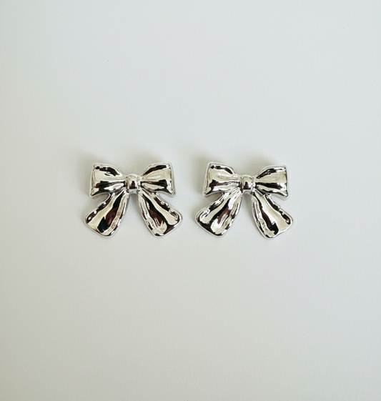 Silver Bow Stud Earrings
