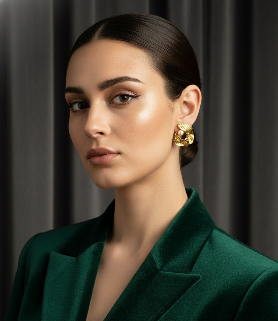 Golden Pearl Drop Studs