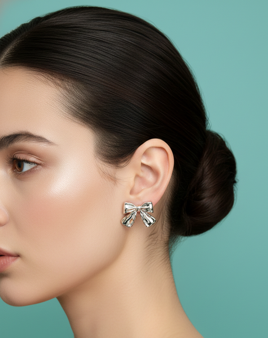 Silver Bow Stud Earrings