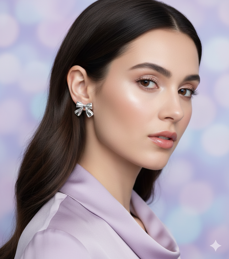 Silver Bow Stud Earrings