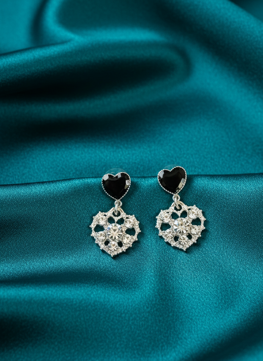 Midnight Heart Lace Drop Earrings