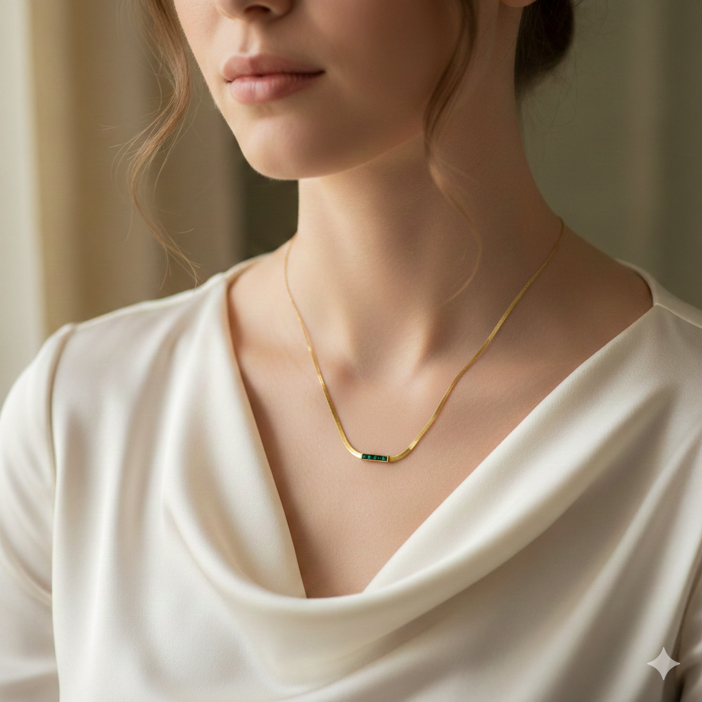 Emerald Bar Minimal Pendant Necklace