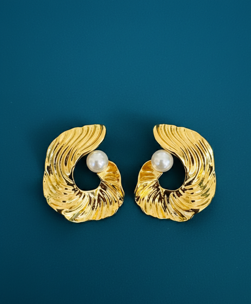 Golden Pearl Drop Studs