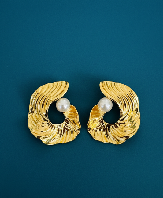 Golden Pearl Drop Studs