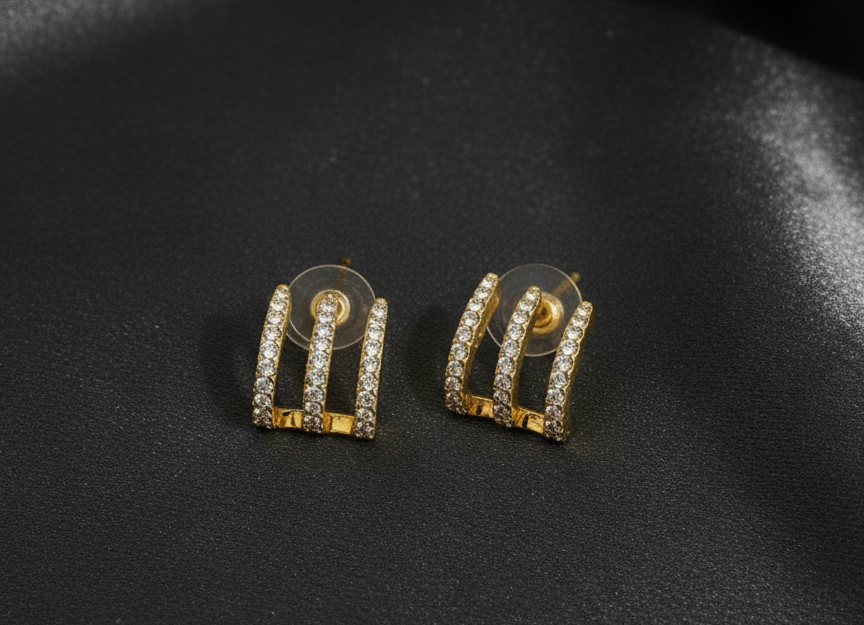 Golden Crystal Curve Stud Earrings