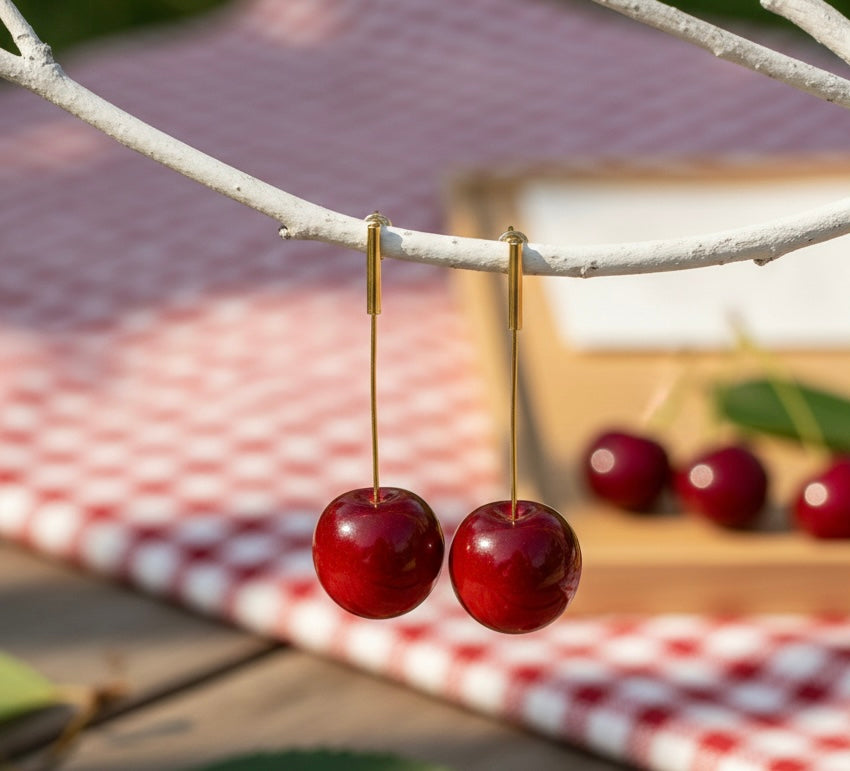 Cherry Red Statement Drop Earrings