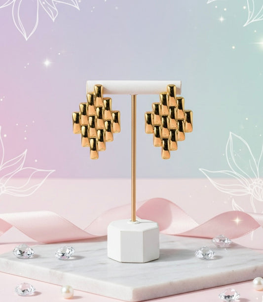 Rhombus Woven Gold Statement Studs