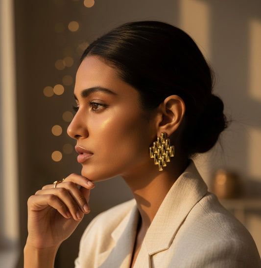 Rhombus Woven Gold Statement Studs