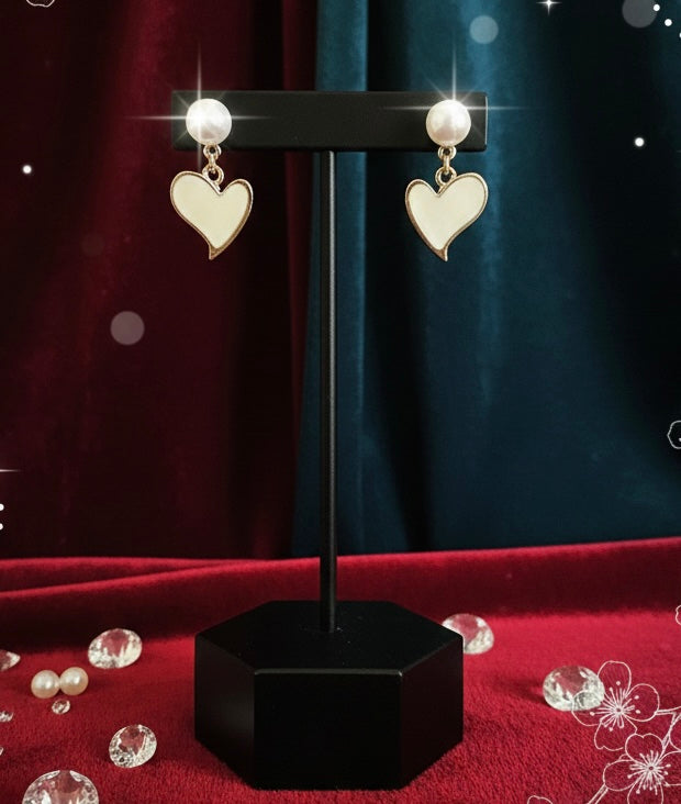 Ivory Heart Drop Earrings