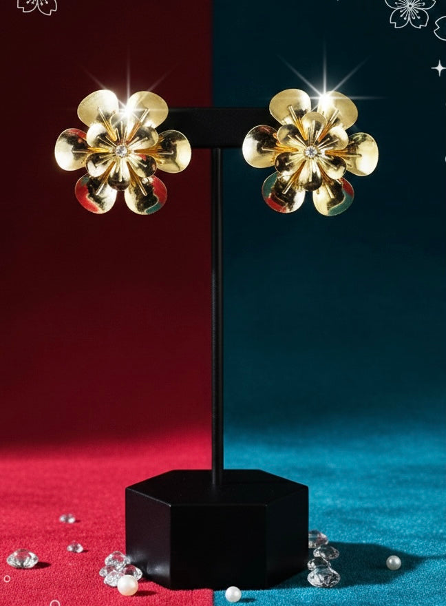 Golden Bloom Statement Stud Earrings