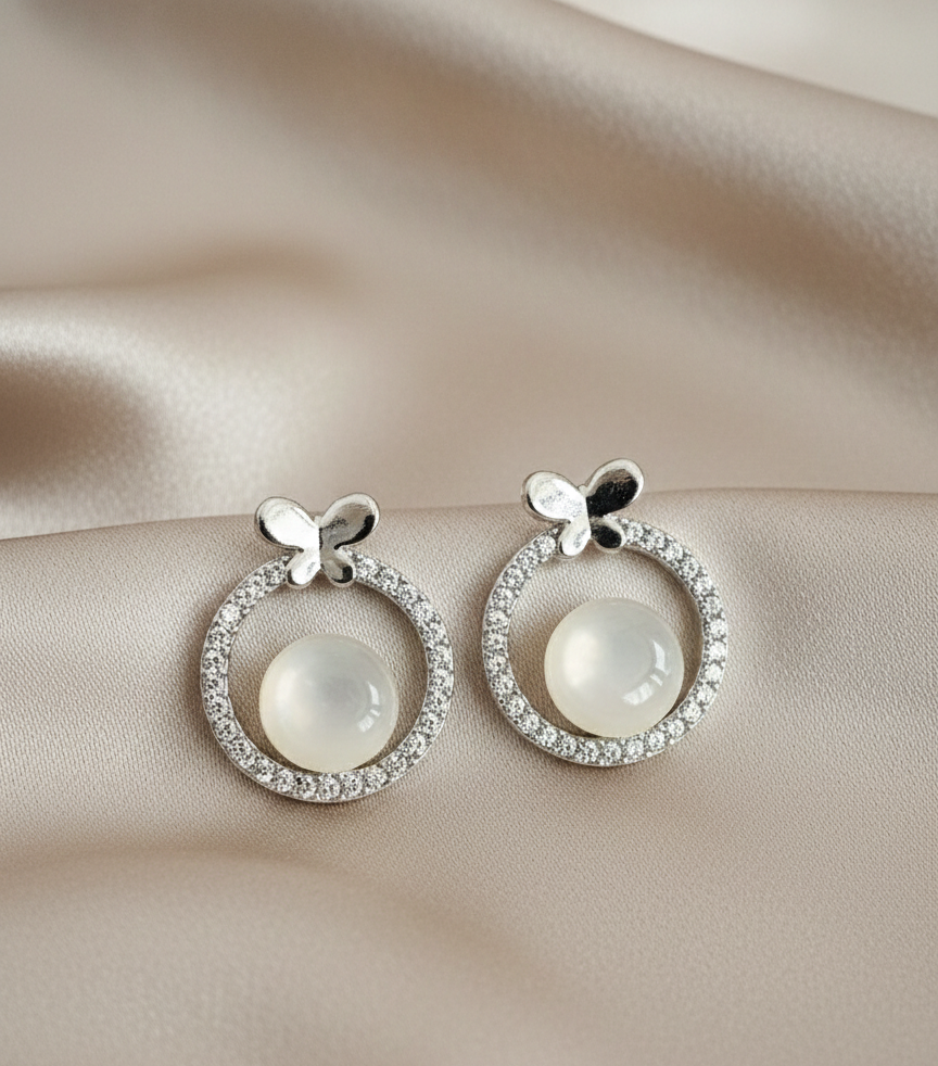 Pearl Halo Butterfly Stud Earrings